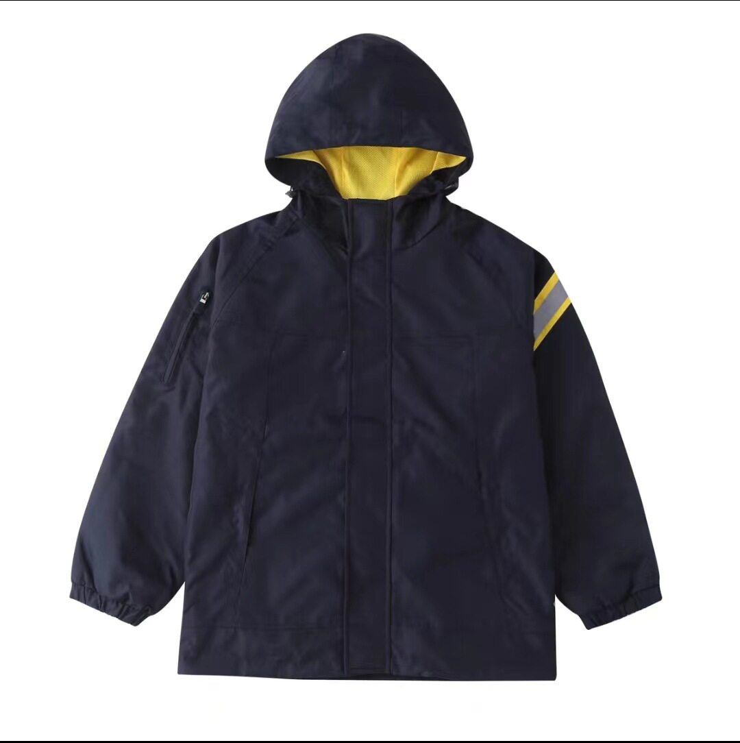 儿童秋冬款藏青棉衣可脱卸校服外套中小学生枣红加厚绒连帽冲锋衣