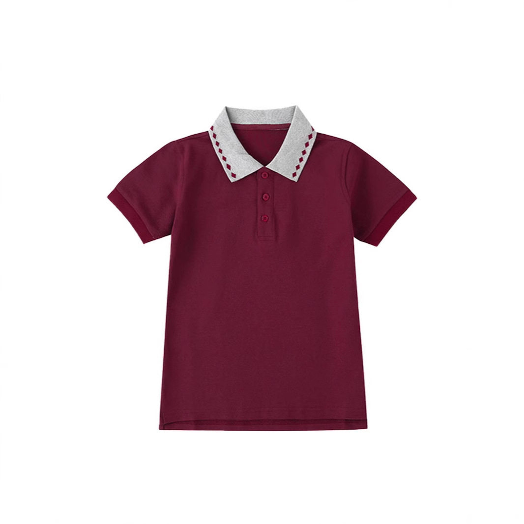 中小学生校服学院风英伦风园服校服夏装枣红灰菱形心形衣领短袖
