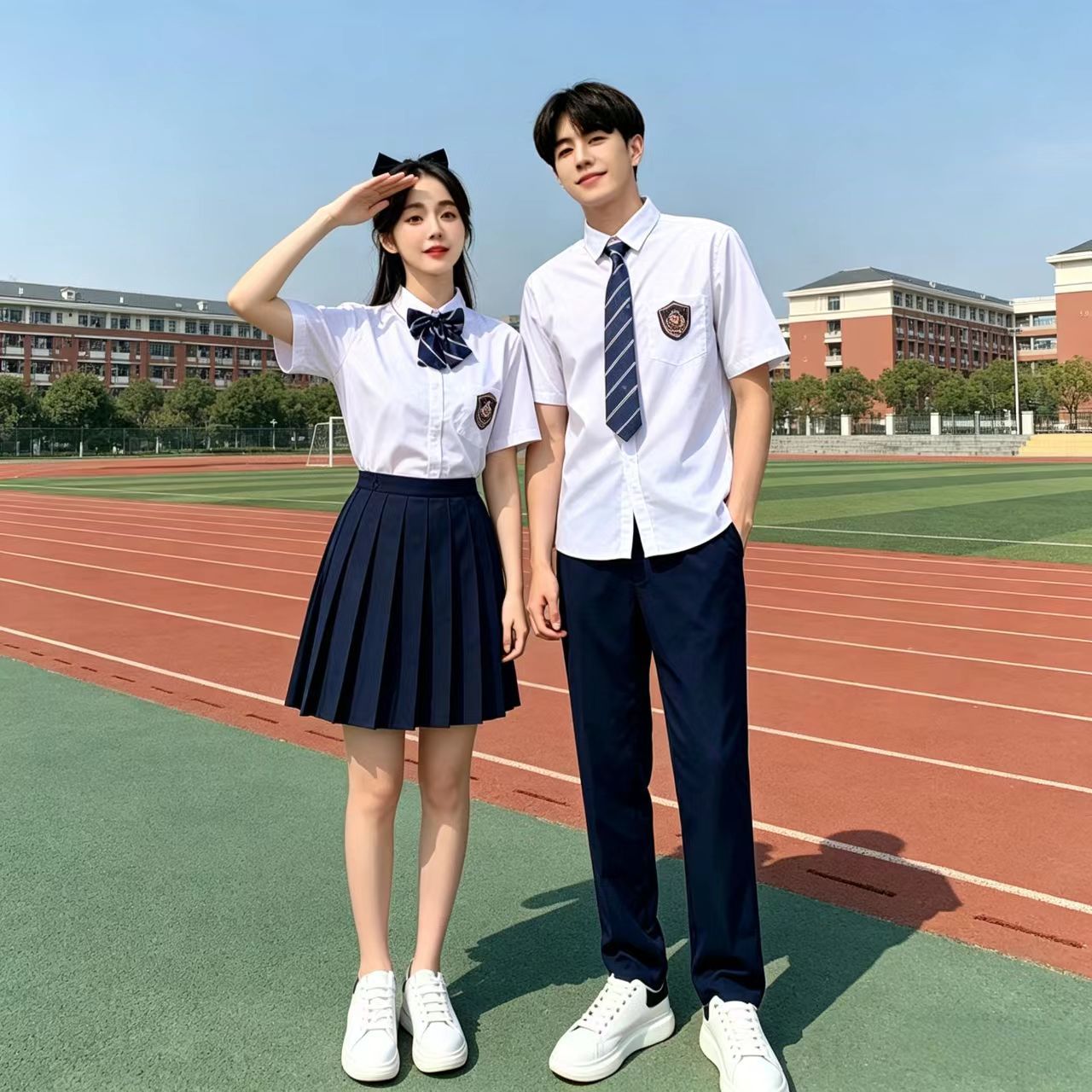 初中高中生小学合唱演出服班服毕业照校服套装学院风白衬衫百褶裙