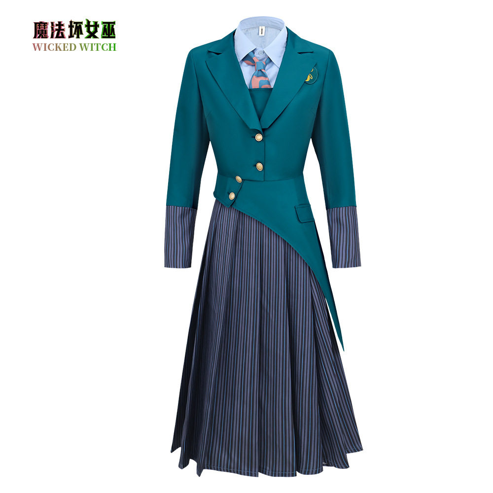 魔法坏女巫格琳达艾芙芭女式校服角色扮演服女孩蓝色衬衫绿色外套