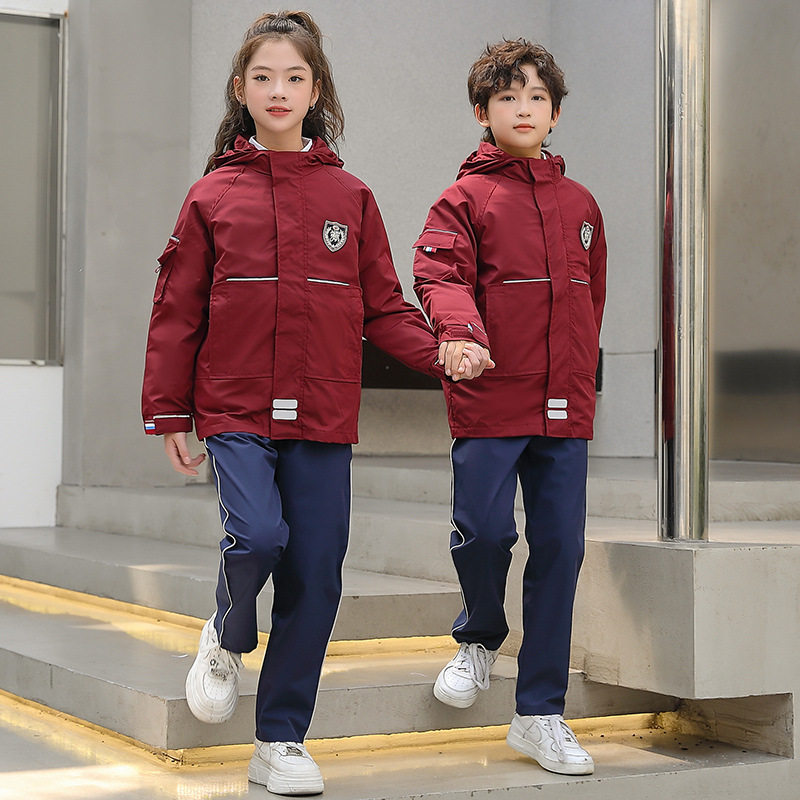 中小学生校服班服秋冬儿童冲锋衣可拆卸内胆大童三合一加绒羽绒服