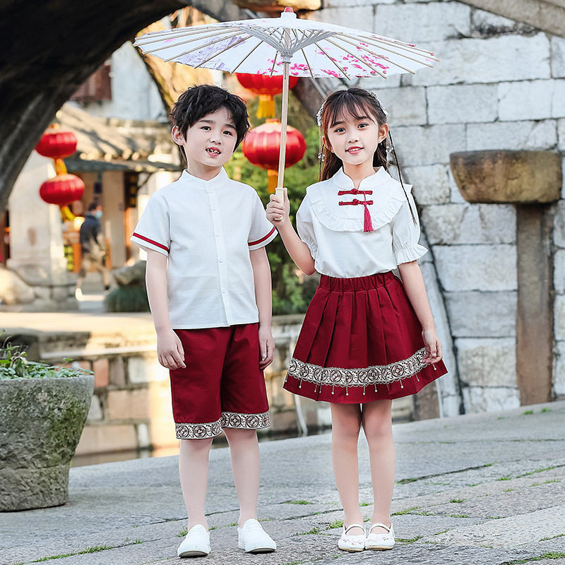 小学生校服幼儿园园服夏款两件套短袖短裙学院风演出服合唱服服装