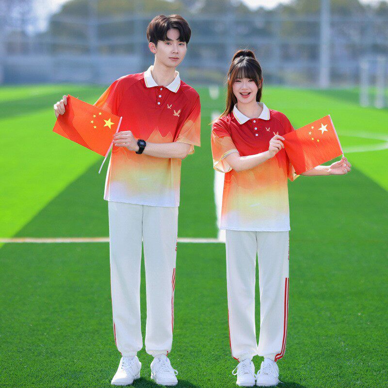 毕业照夏季学院风中国风班服套装短袖初中小学生毕业照运动会校服