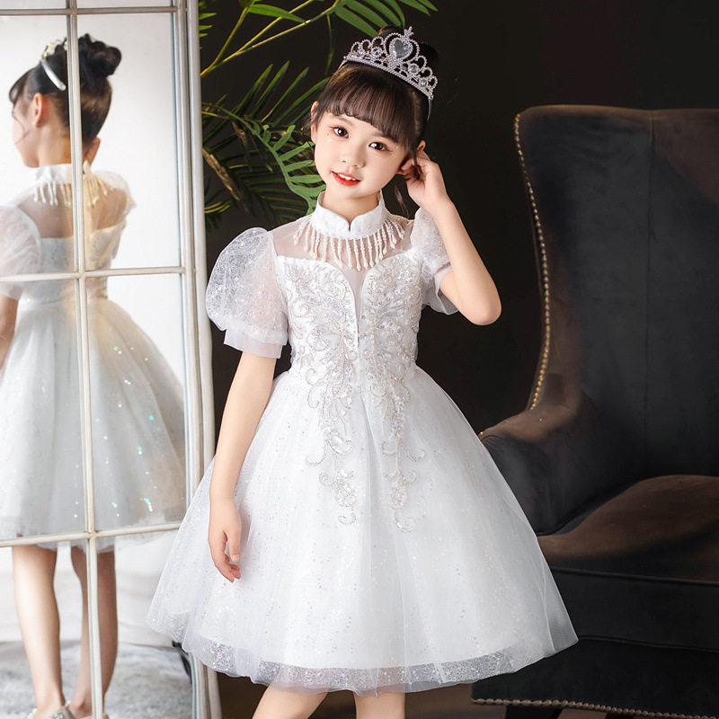 2025新款儿童公主裙主持人钢琴表演礼服女童连衣裙花童婚礼纱裙