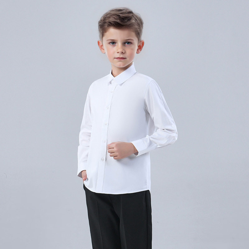 男童白衬衫长袖纯棉小学生校服大童演出服上衣儿童白色衬衣春秋款
