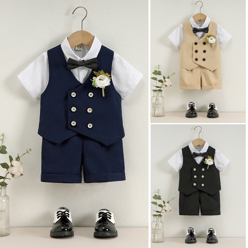 童装男童礼服儿童生日西装马甲衬衫演出夏季套装男孩宝宝花童
