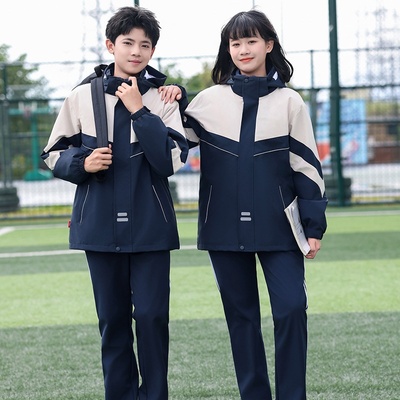 初中学生校服套装秋冬可拆卸冲锋衣男女加厚加绒三件套高中生班服