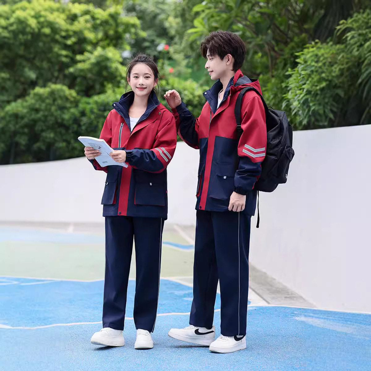 冬季初中生班服加绒套装高中生校服冲锋衣三件套保暖防风连帽外套