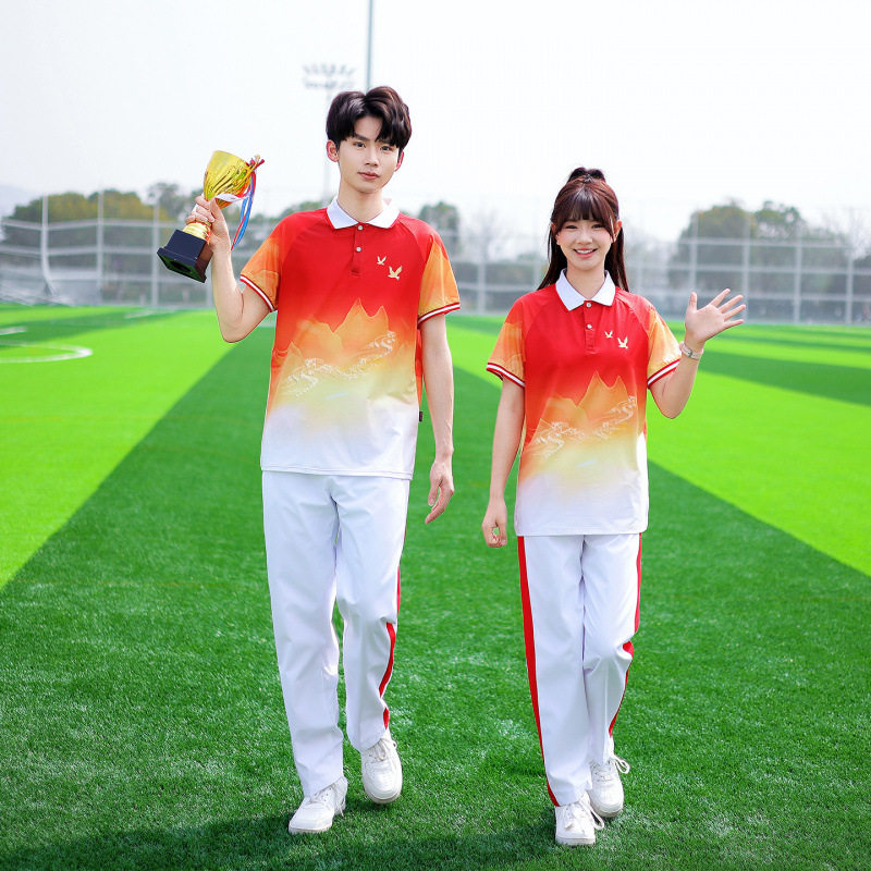 实拍新款初中小学生班服校服运动会开幕式红色爱国表演服2026