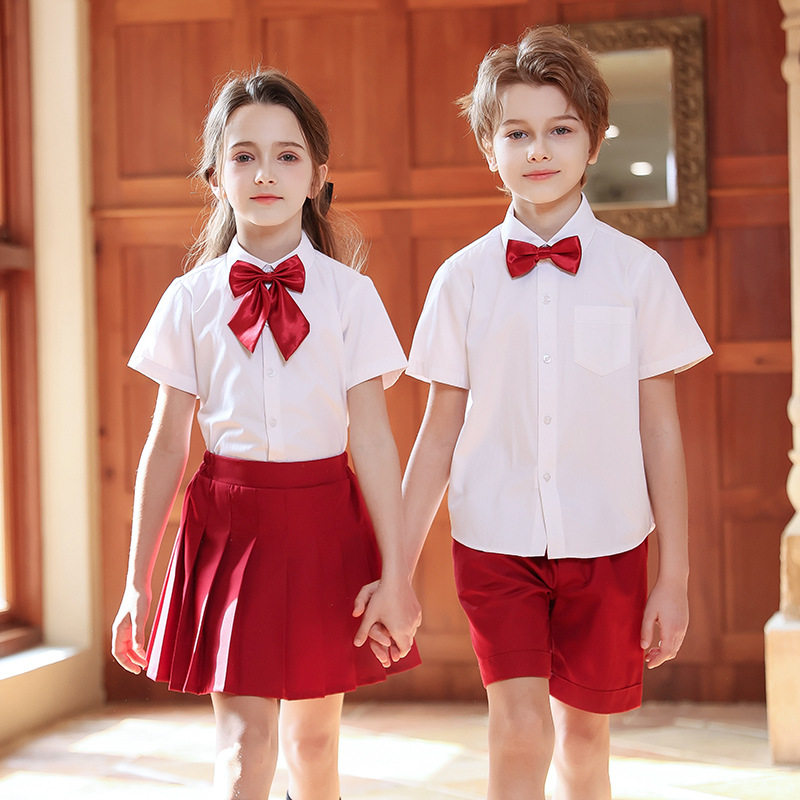 幼儿园园服合唱班服六一儿童演出服男女童白色短袖套装中小学校服