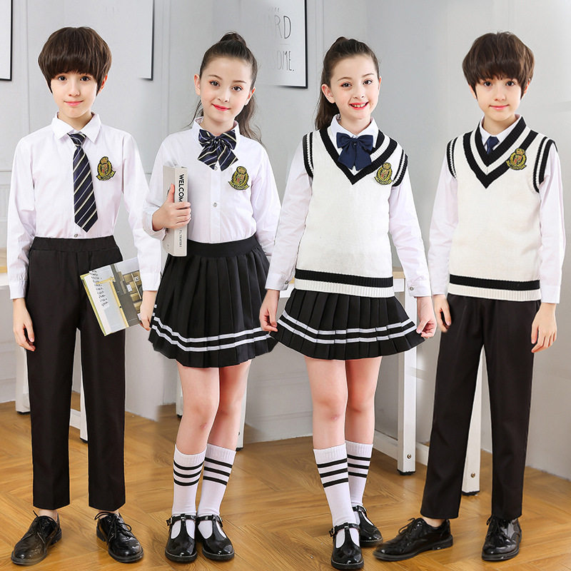 秋冬新款中小童校园服装 儿童针织衫背心毛衣校服班服套装学院风