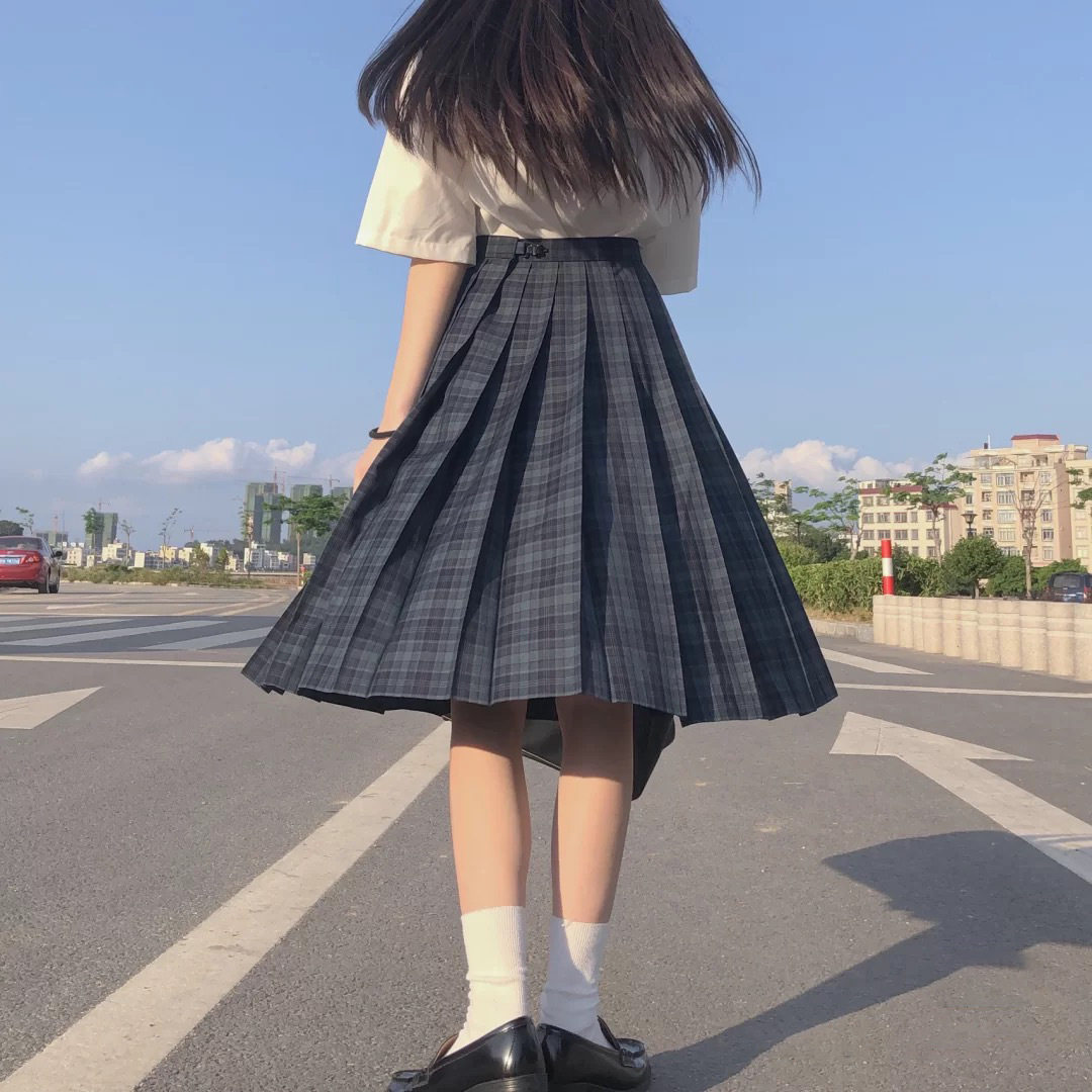 日系学院高腰格子海苔格裙JK制服裙春夏秋半身裙百褶百折学生校服