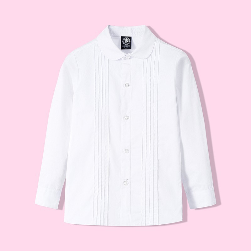 女童白色衬衫长袖儿童娃娃领蕾丝花边白衬衣演出服小学生校服春秋