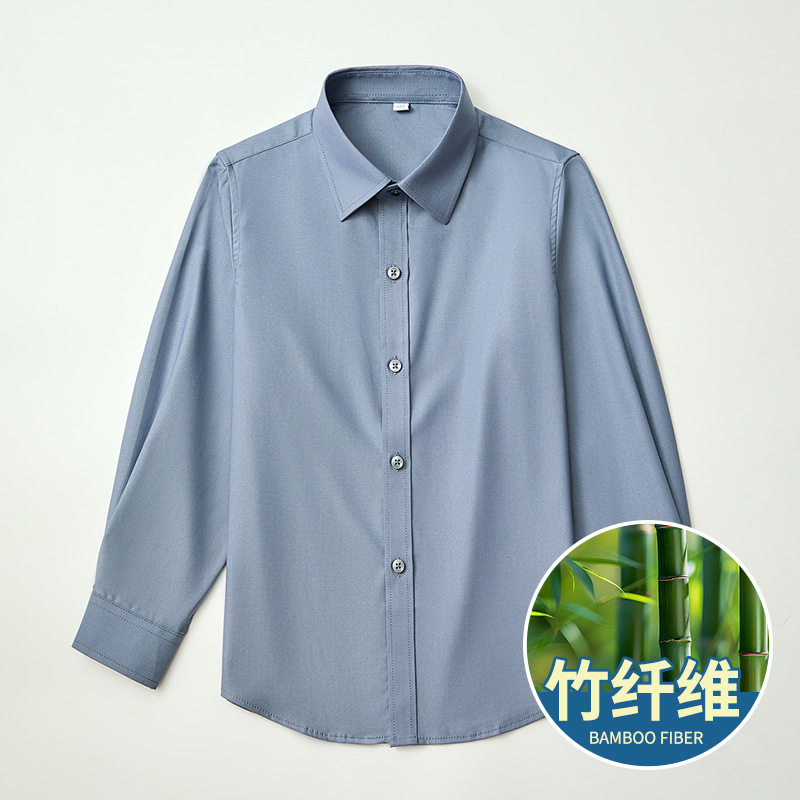 儿童黑色竹纤维免烫长袖衬衫春秋男女童学生校服合唱演出白色衬衣