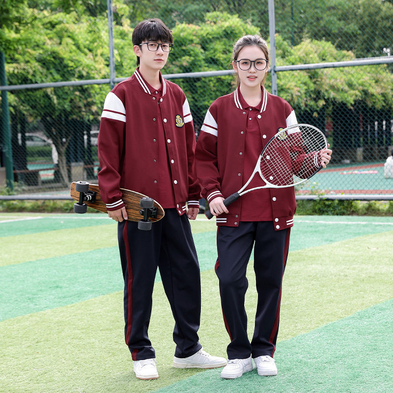 春秋季中学生校服套装三件套初中生高中运动服蓝白班服短袖上衣