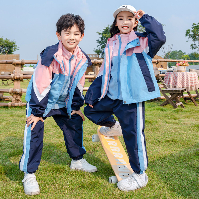 男女生冲锋衣校服套装秋冬季加绒加厚学生班服三件套冬装幼儿园服
