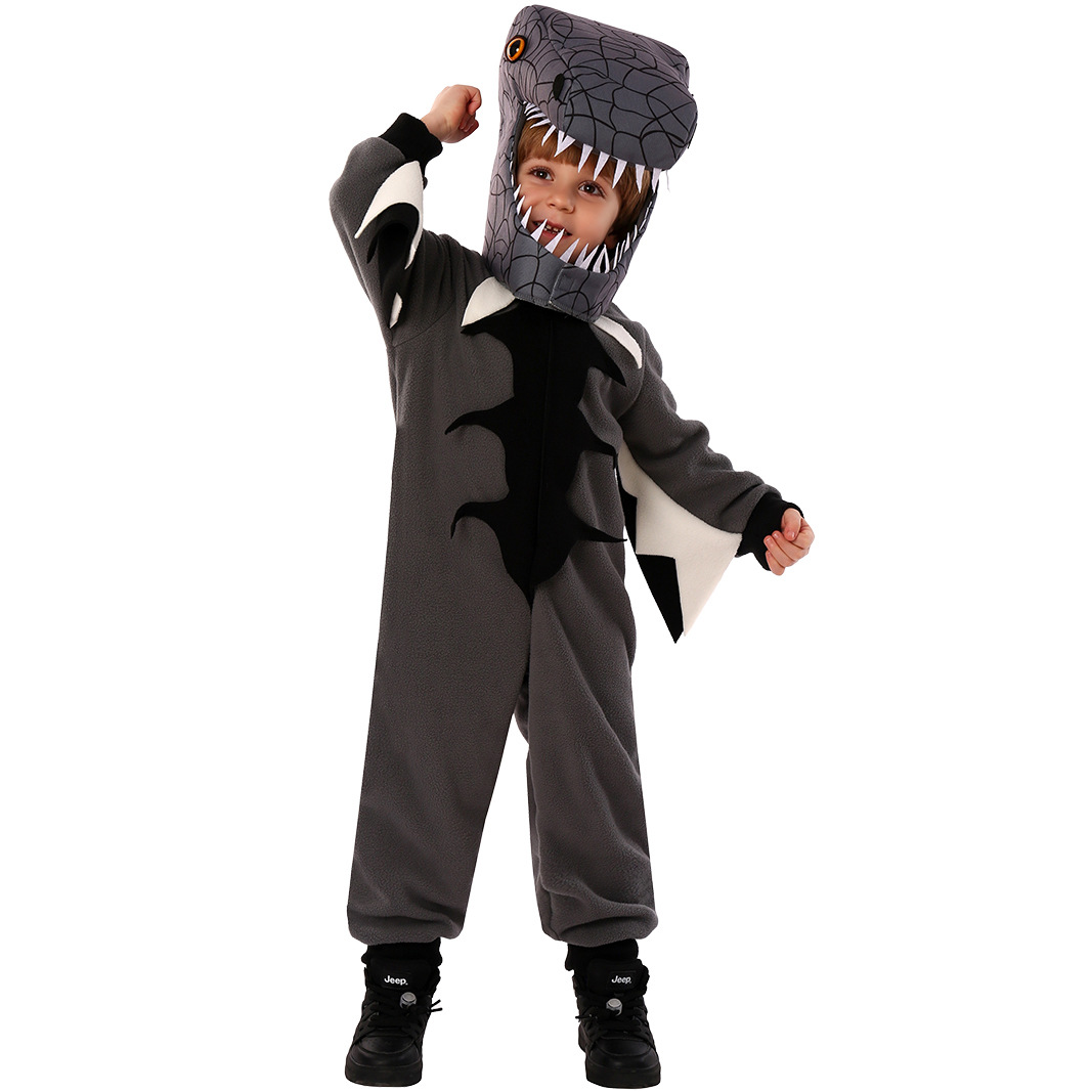 圣诞节新款动物黑色连体衣恐龙角色扮演cos服儿童派对舞台演出服