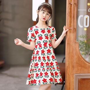 女童碎花连衣裙夏季洋气2023新款甜美方领公主裙夏装儿童纯棉