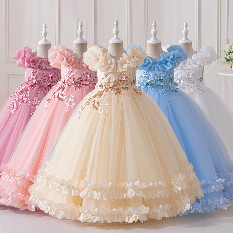 儿童蓬蓬网纱公主裙新款晚会表演女童连衣裙宝宝婚宴花童礼服