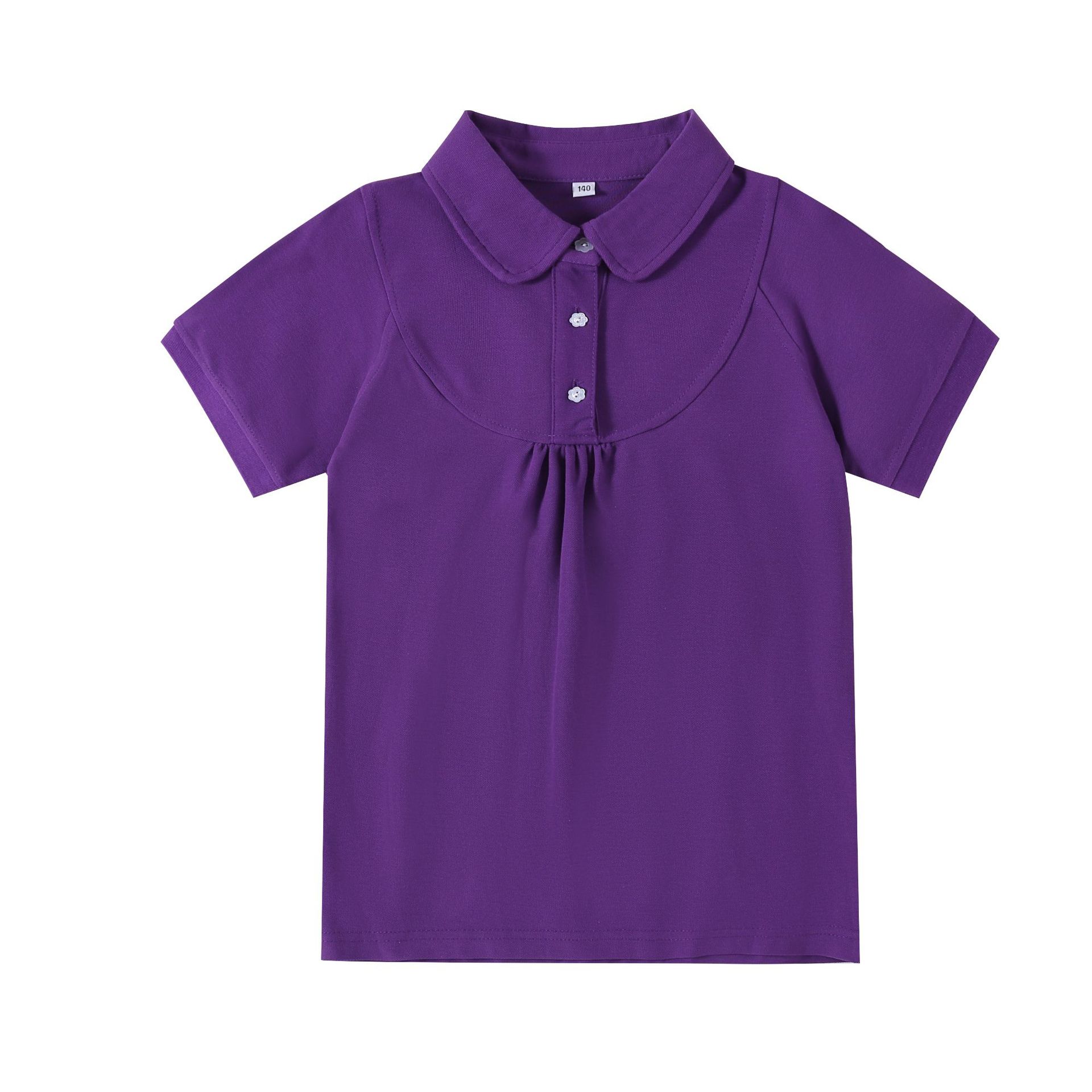 中小学生学院英伦班服夏季短袖T恤校服紫色深紫纯色插肩袖Polo衫