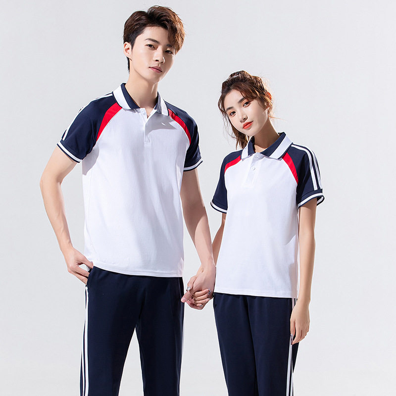 校服夏季中学生短袖T恤套装高中班服男女生学院风运动军训服