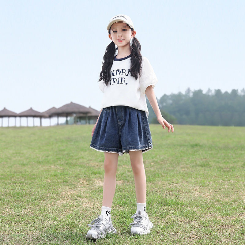 女童牛仔套装夏装2025新款中大童夏季儿童短袖短裤女孩休闲