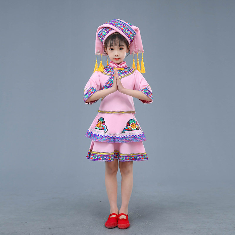 儿童阿昌族女童表演服壮族服纳西族傈僳族演出服56个少数民族服装