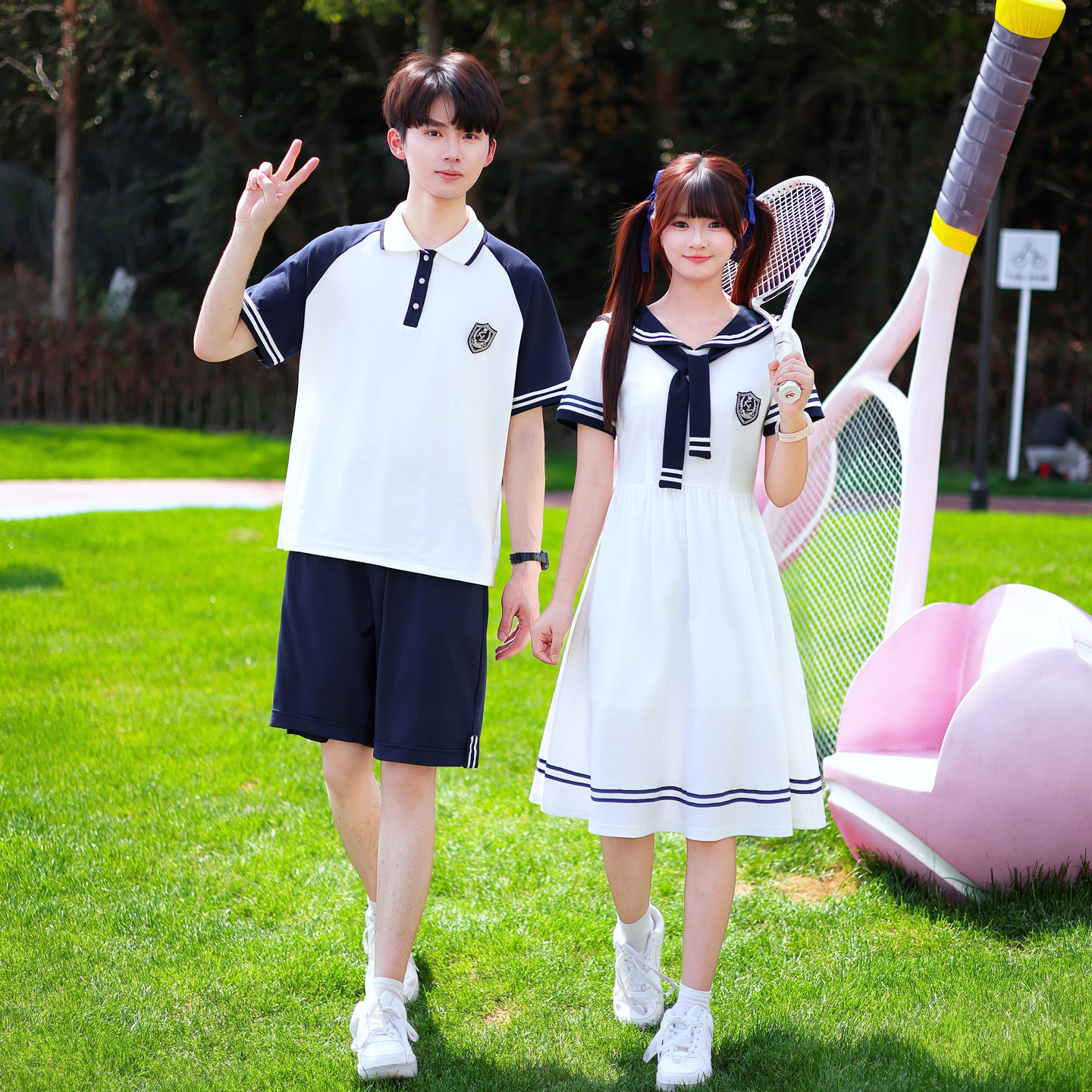 校服套装初中学院风学生夏季短袖连衣裙英伦风班服表演出服毕业照