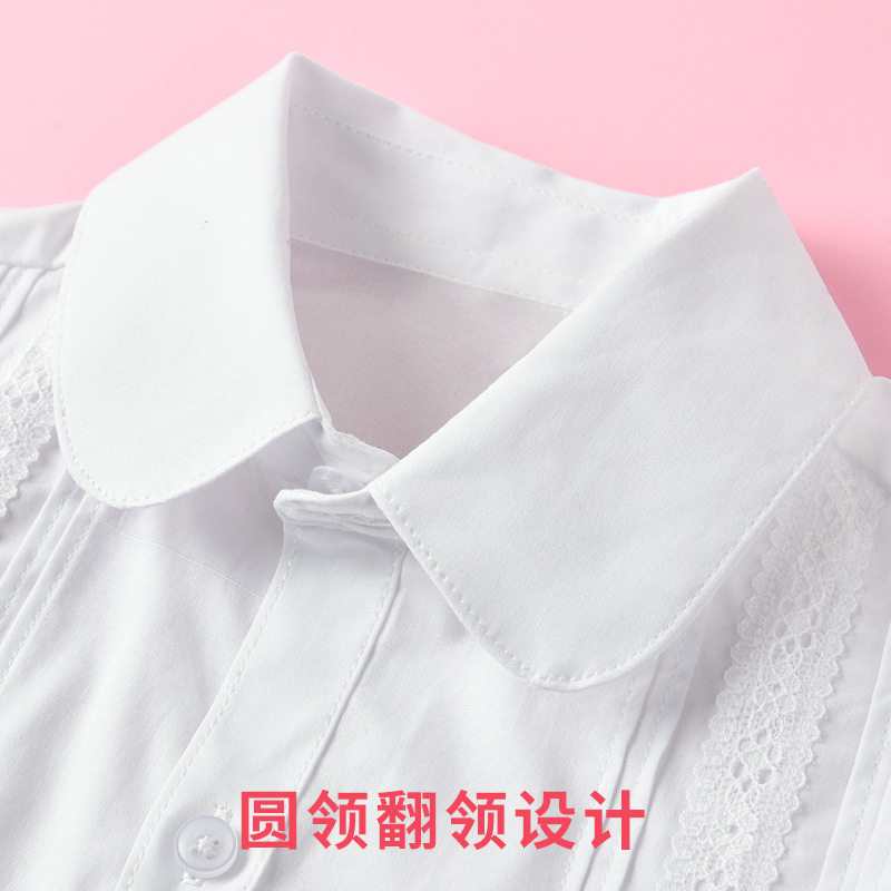 女童短袖白衬衫纯棉夏季薄款儿童中大童小学生校服白色衬衣