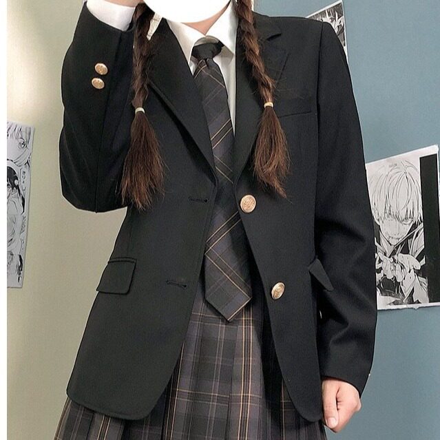 西服JK制服长款西装套装秋冬学院风黑色外套女学生班服校服日系