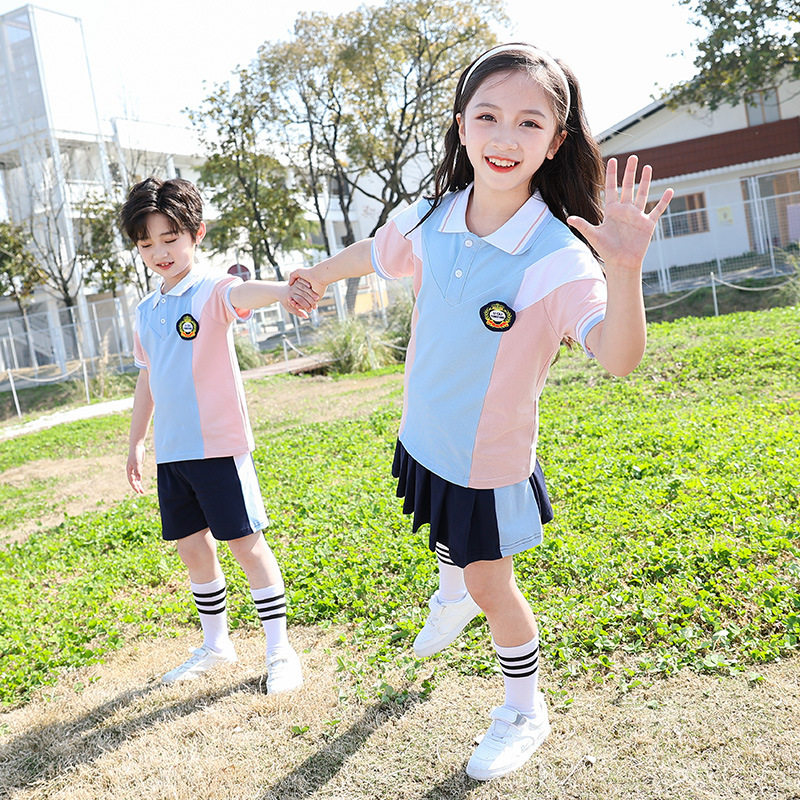 幼儿园园服一年级运动会小学生夏季班服套装儿童蓝色毕业夏装校服