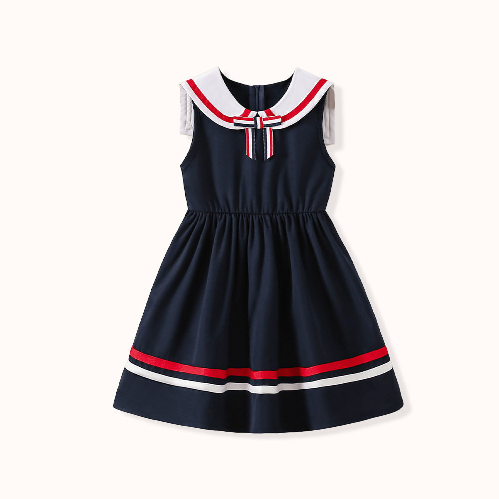 新款儿童白色海军领背心校服连衣裙夏季女中童学院风无袖撞色裙子