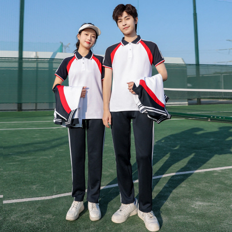 夏季中学生校服套装春秋三件套短袖班服初中小学运动T恤现货批发