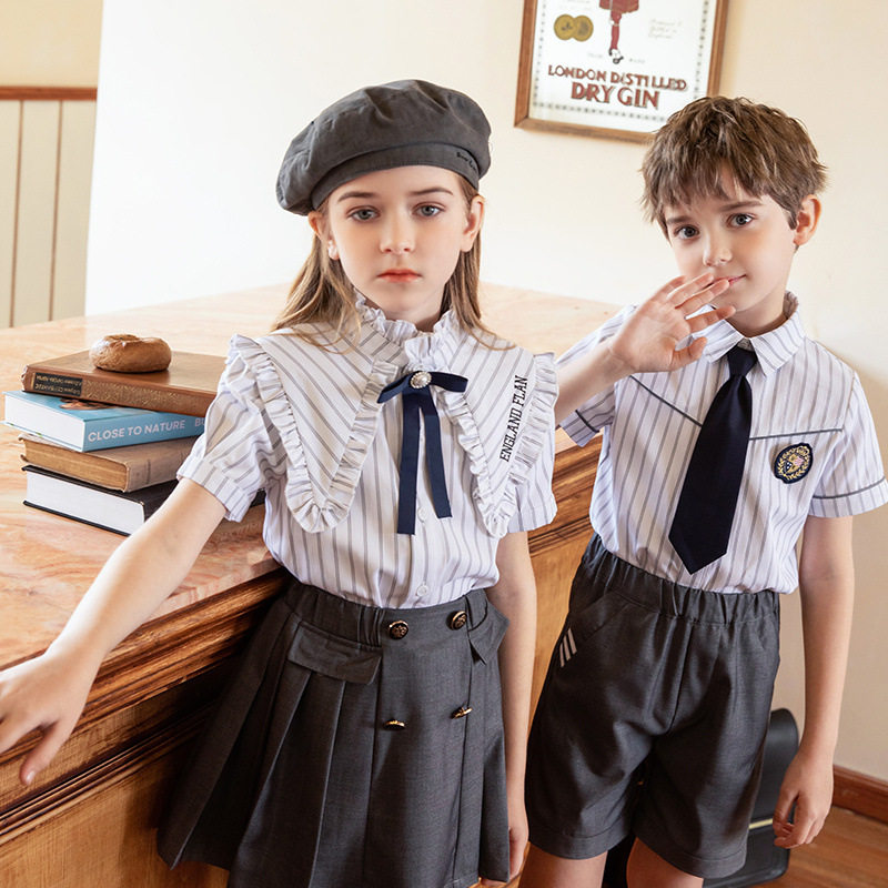 幼儿园园服2022夏季JK裙子套装英伦风衬衫儿童班服小学生校服批发