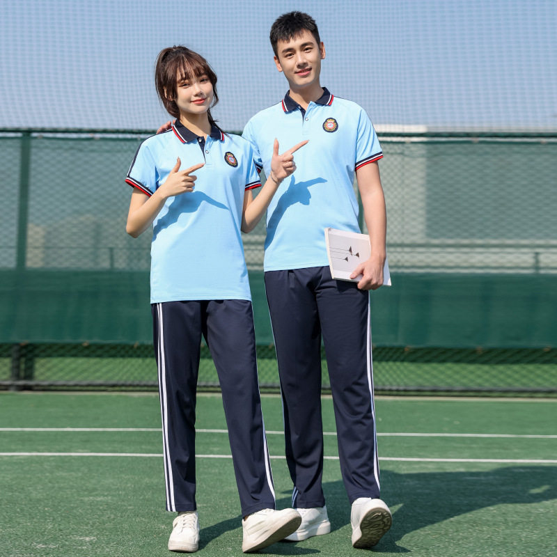 夏季高中校服短袖初中小学生班服两件套男女套装青少年运动服团购