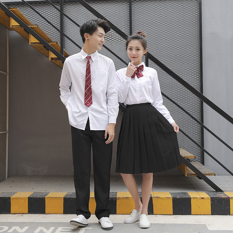 日系学院风jk制服a字黑色百褶半身裙套装运动会大合唱校服班服