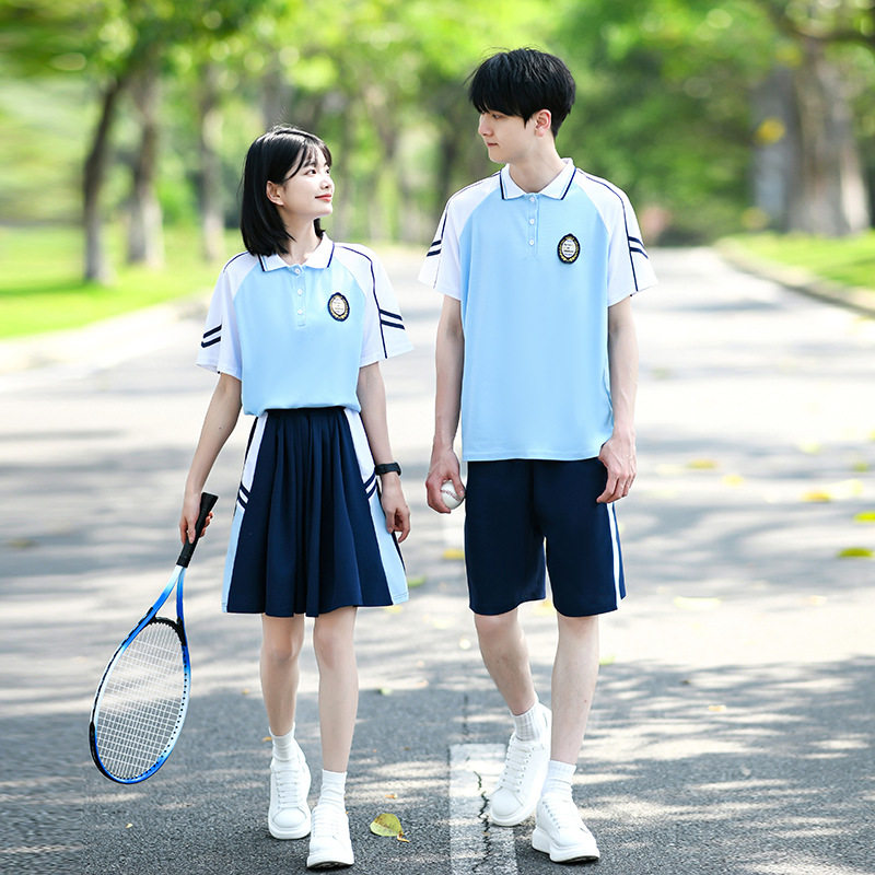六年级班服夏季学院风毕业照短袖POLO衫初中小学生运动会校服套装