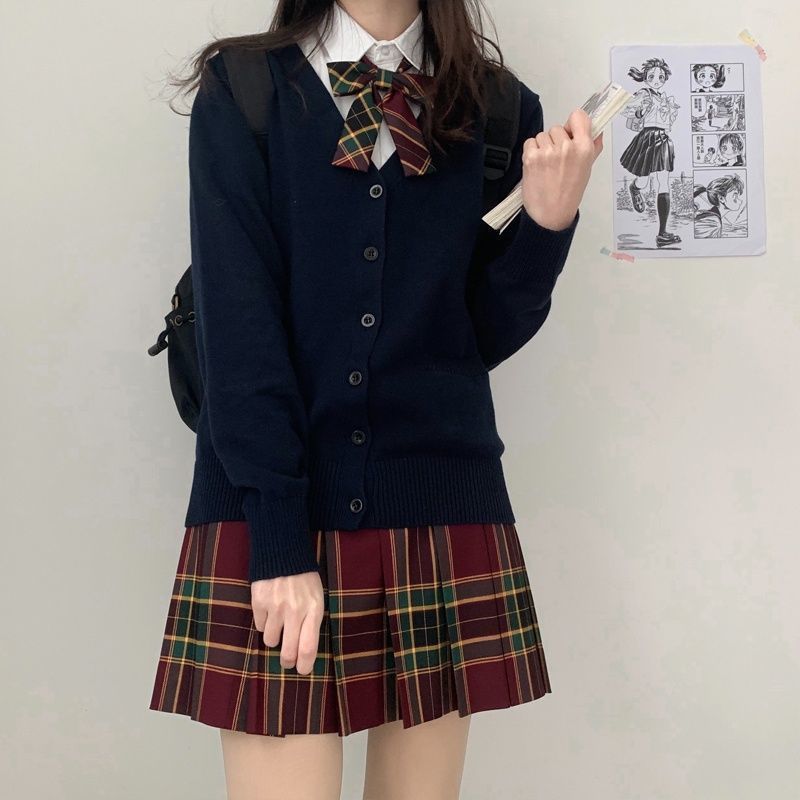 原创jk外套毛衣秋冬茶色针织开衫日系校服学院风长袖校供班服上衣