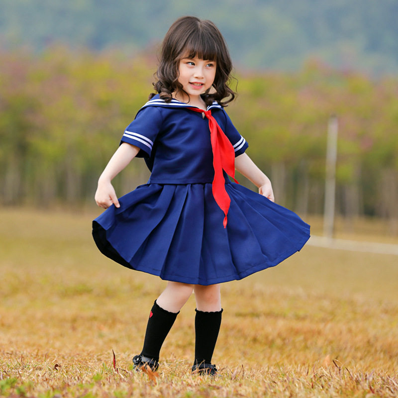 亲子日常装日系学生传统水手校服 深蓝色分体立领式制服百褶短裙