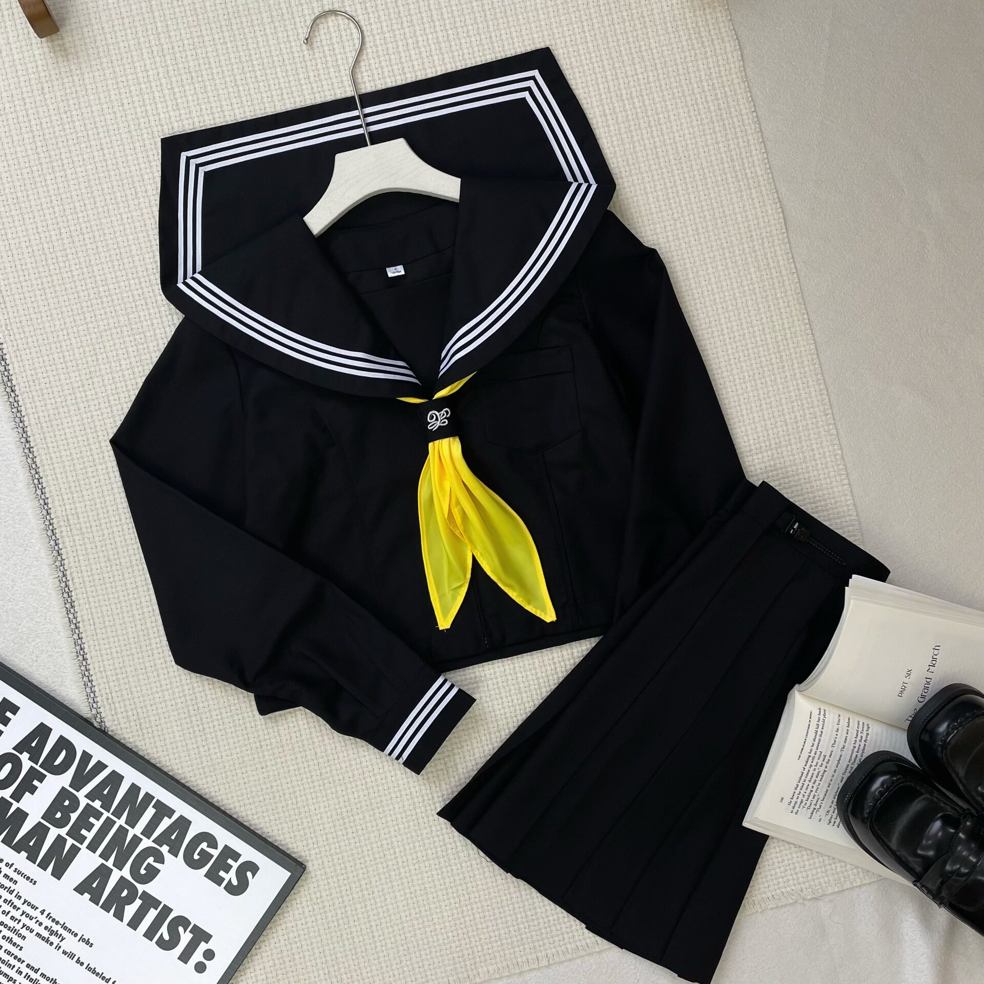 厂家供应日系水手服黑色三本校服长袖jk制服学院风海军领基础款女