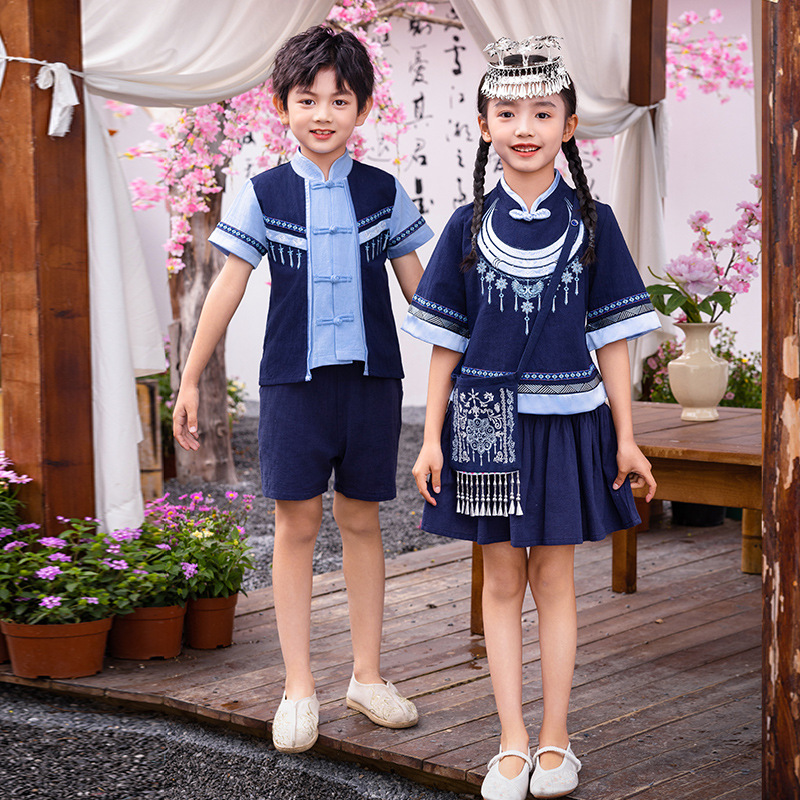 六一儿童中国风合唱演出服女童马面裙汉服男童国学服朗诵表演