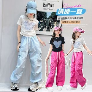 女童夏季套装2025新款儿童洋气时髦短袖恤中大童工装裤两件套潮