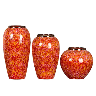 景德镇陶瓷花瓶现代简约复古红色花瓶插干花仿真花盆客厅卧室摆件