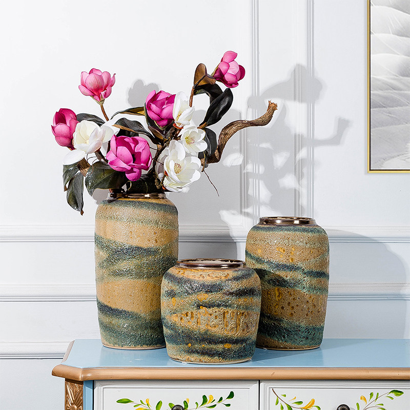 土化羽陶瓷花瓶新中式复古怀旧粗淘罐园艺种植干花插花富贵竹花盆