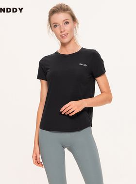 slenddy Mona黑色女宽松短袖瑜伽T恤运动吸汗快干健身罩衫S2002