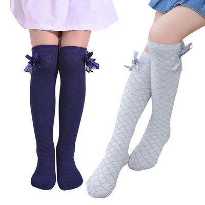 Girls Socks Knee High Bowknot Plaid for Children Kids Causal