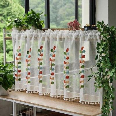 Embroidered Semi-Transparent Curtains Kitchen Tiered Half