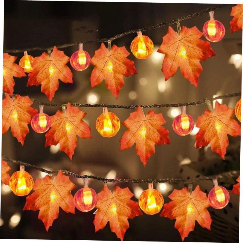 Led Maple Leaf Pumpkin String Lights Halloween Thanksgiving