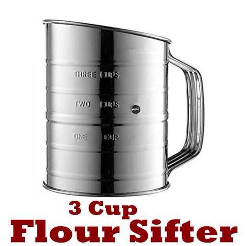 Flour Sifter Stainless Steel Rotary Hand Crank Sifter Baking