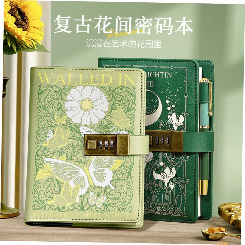 password book retro notebook for girls lock diary密码日记本